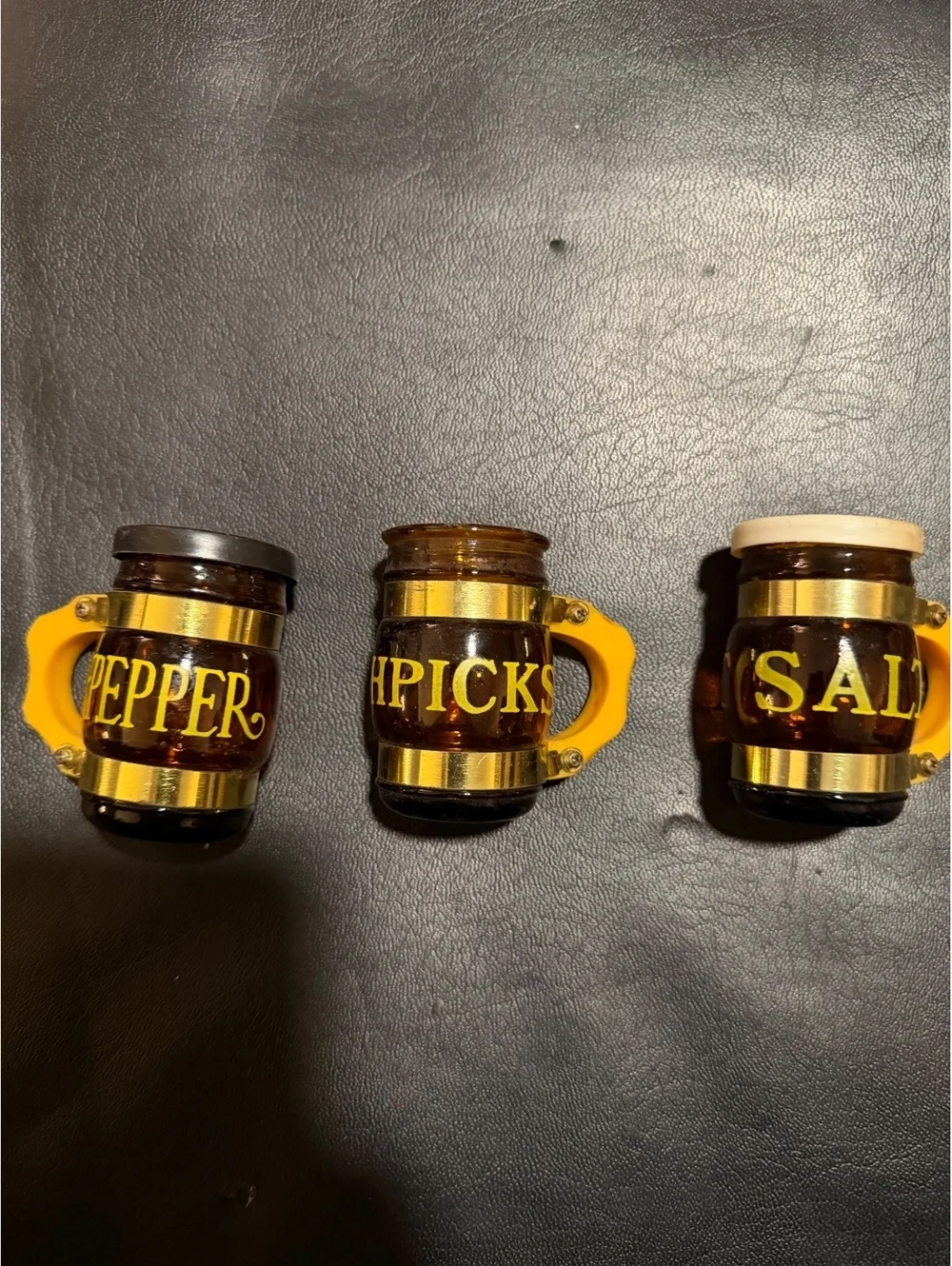 Salt pepper and pickle condiment set